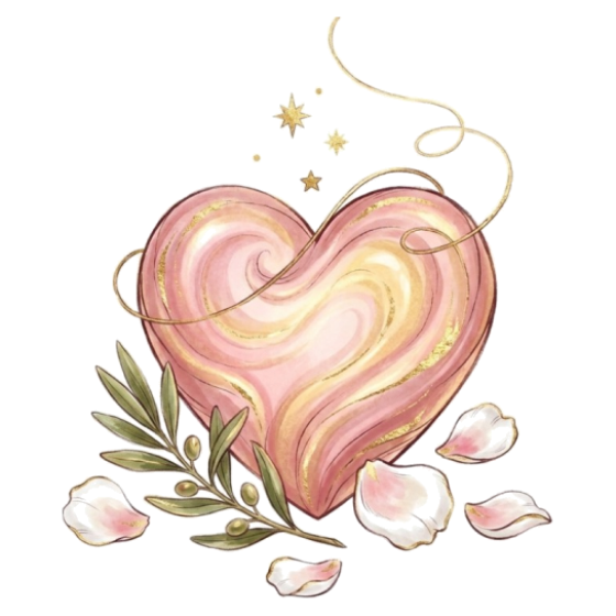 A heart of rose and gold light, a thread of gold unwinding from it