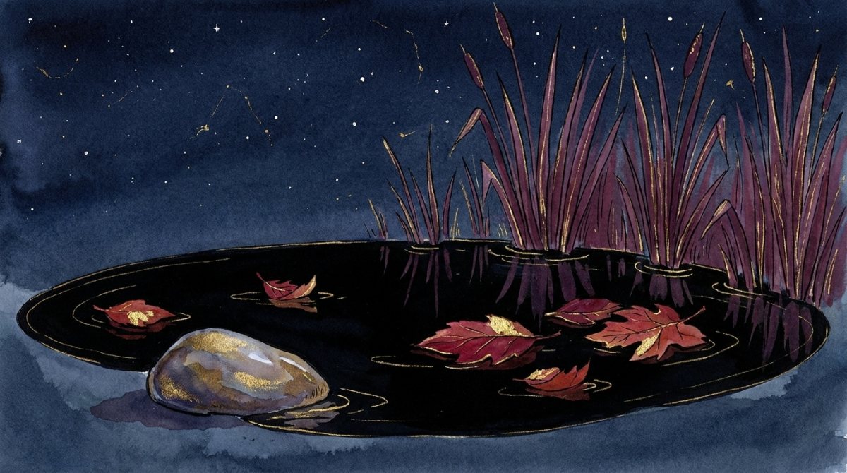 Still water, red leaves and a night with no Moon to see.