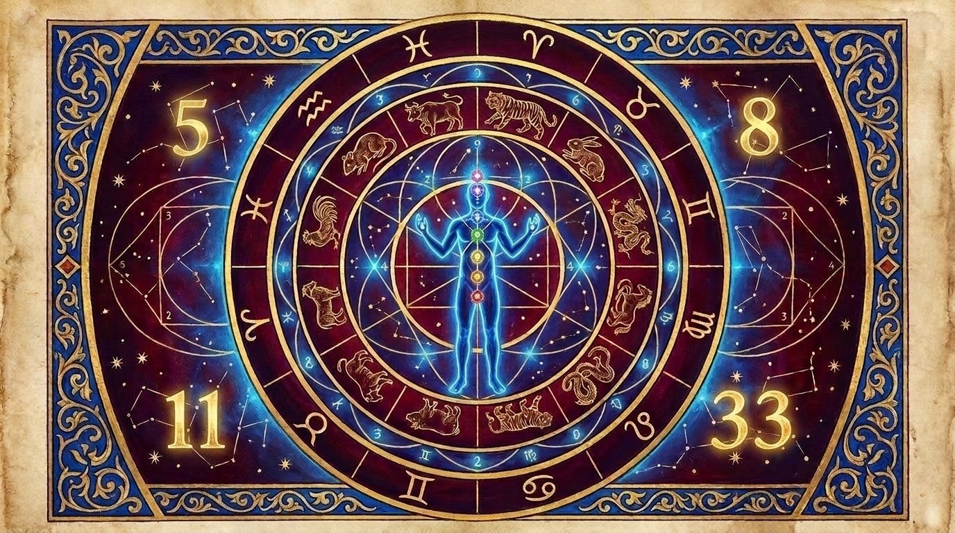 The four sacred systems of the Spiritual Matrix drawn as one sacred geometry