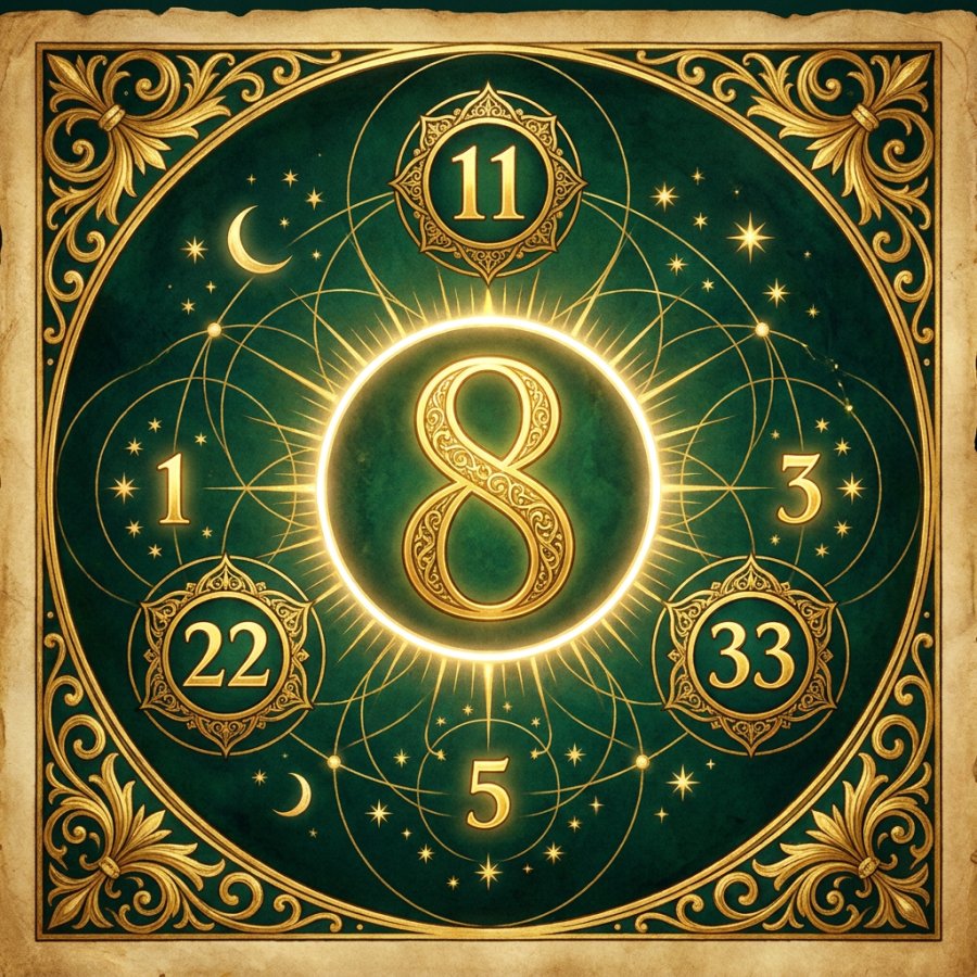 Radiant golden numerals orbiting a glowing magic square