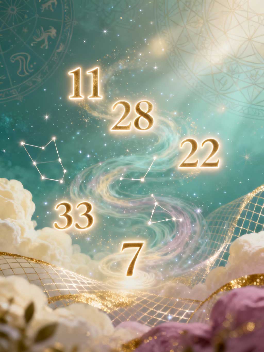 Numerology energy artwork showing cosmic numbers, universal vibration, and spiritual symbolism