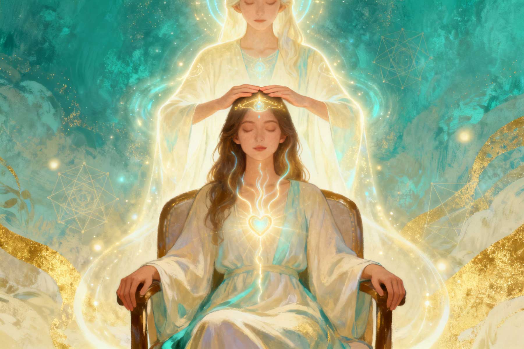 Peaceful healing space with candles and a quiet chair for psychic sessions