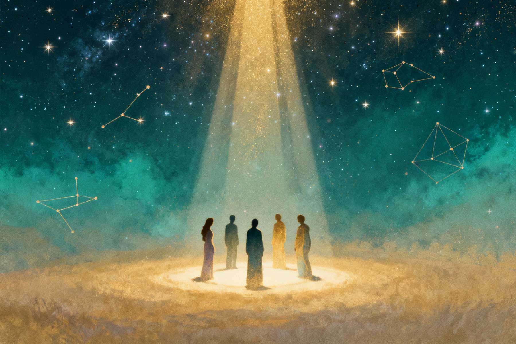 Soulful group in circle under the stars representing those called to this path