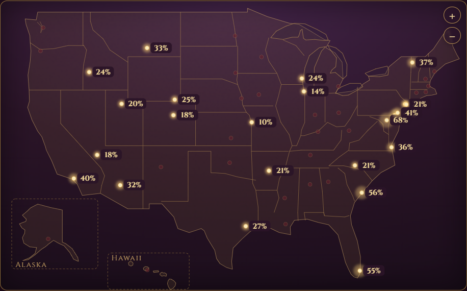 Solar Return best-place map with scored cities