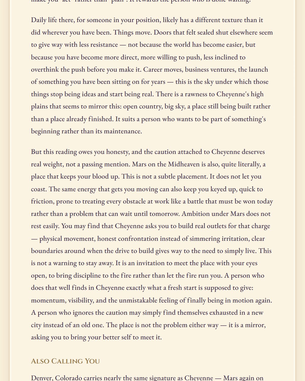 The reading — with the honest caution for the place