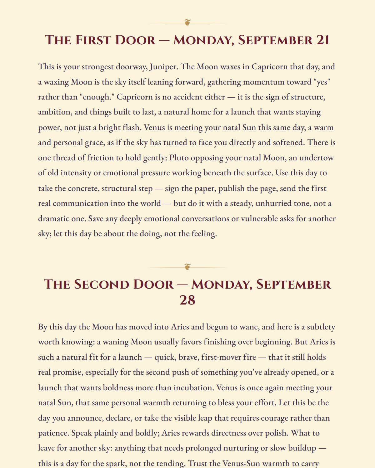 The first door — your best day, and why