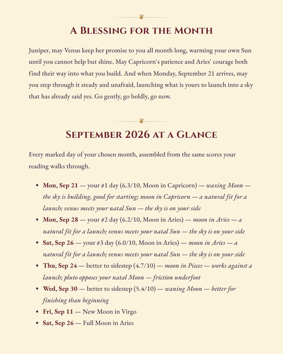 A blessing — then the whole month at a glance