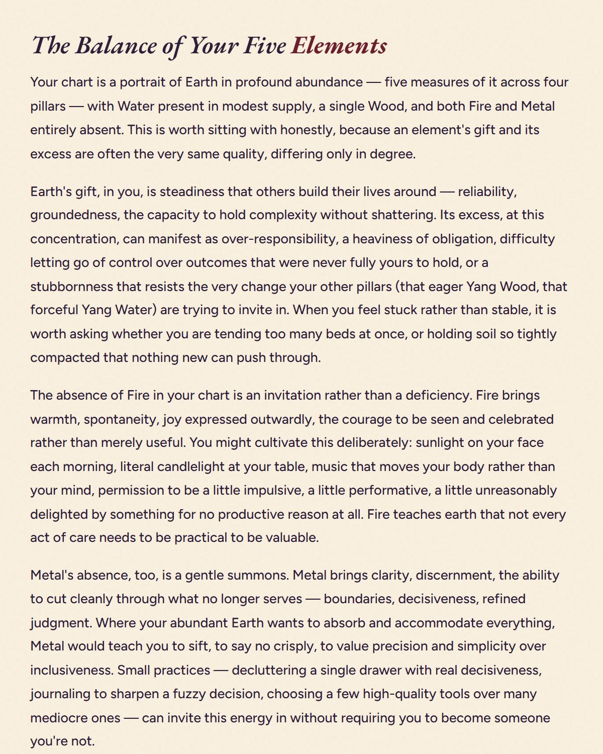 The balance of your five elements