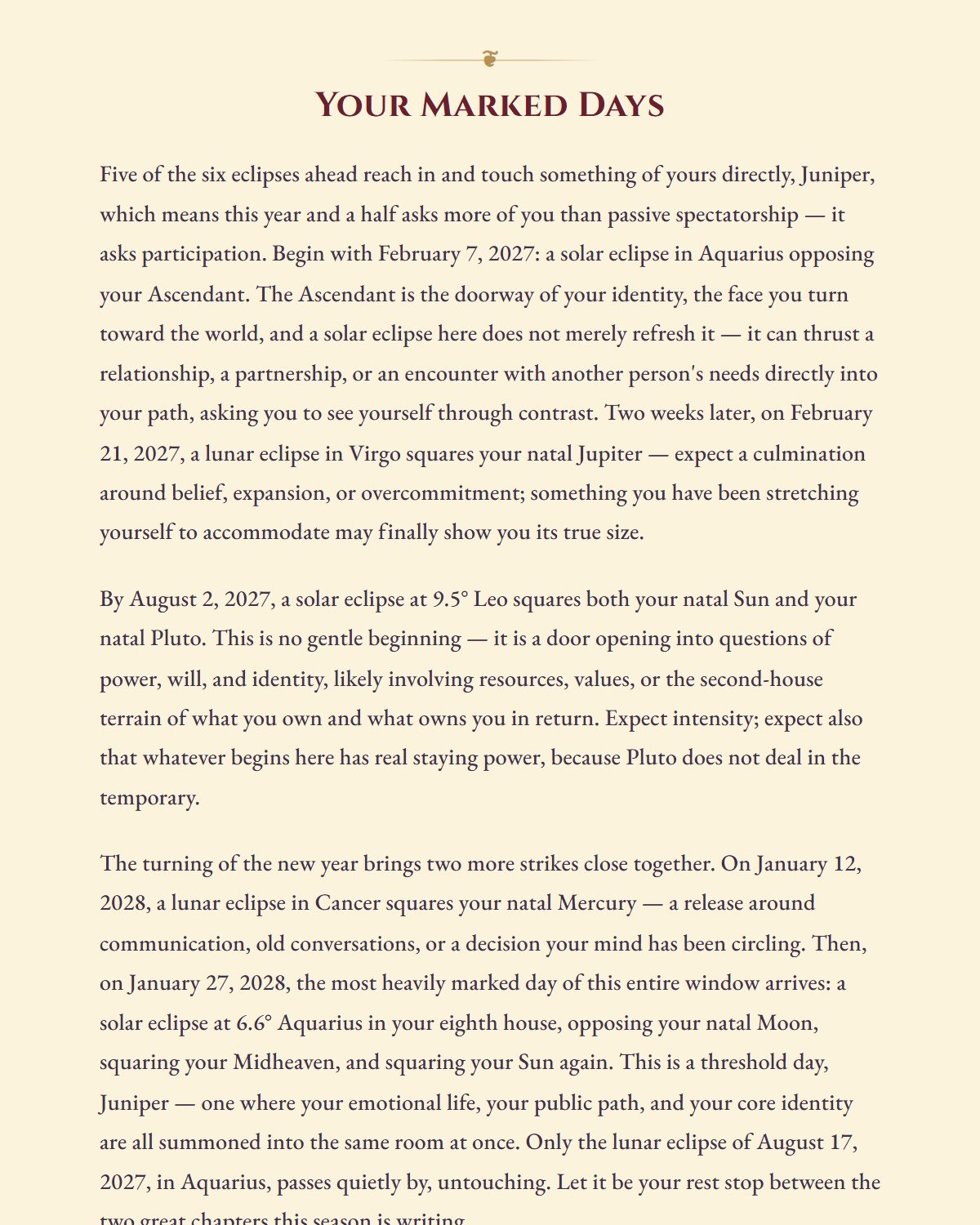 Your marked days — the eclipses that strike your chart