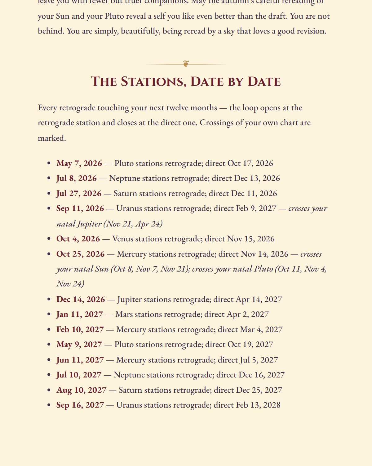 Every station, date by date